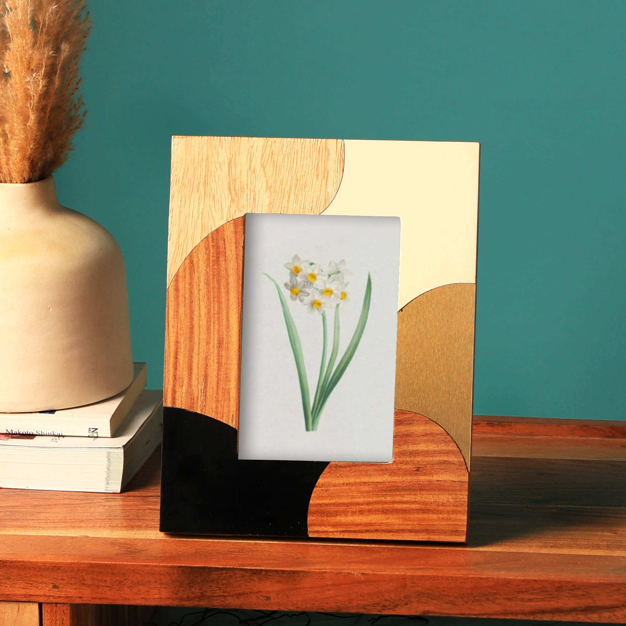 Timber Inlay Photo Frame Wrought Studio™ Handcrafted Teakwood Inlay Photo Frame with Abstract ...