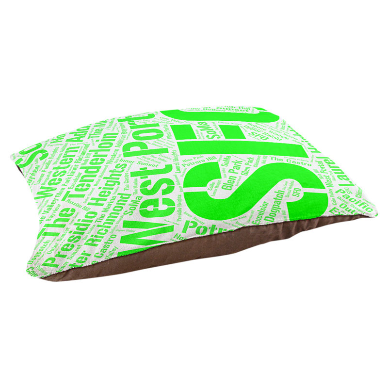 Coussin de chien « districts », Très grand (H 17 po x l 50 po x P 40 po), Vert, San Francisco