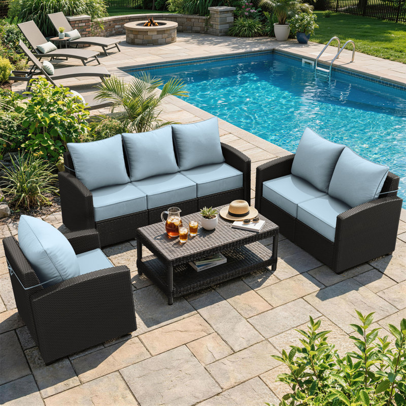Outdoor Deep Seat Cushion Set – 6.5” Thick, Non-Slip Patio Cushions For Chairs, Sofas, And Couches, Sky Blue