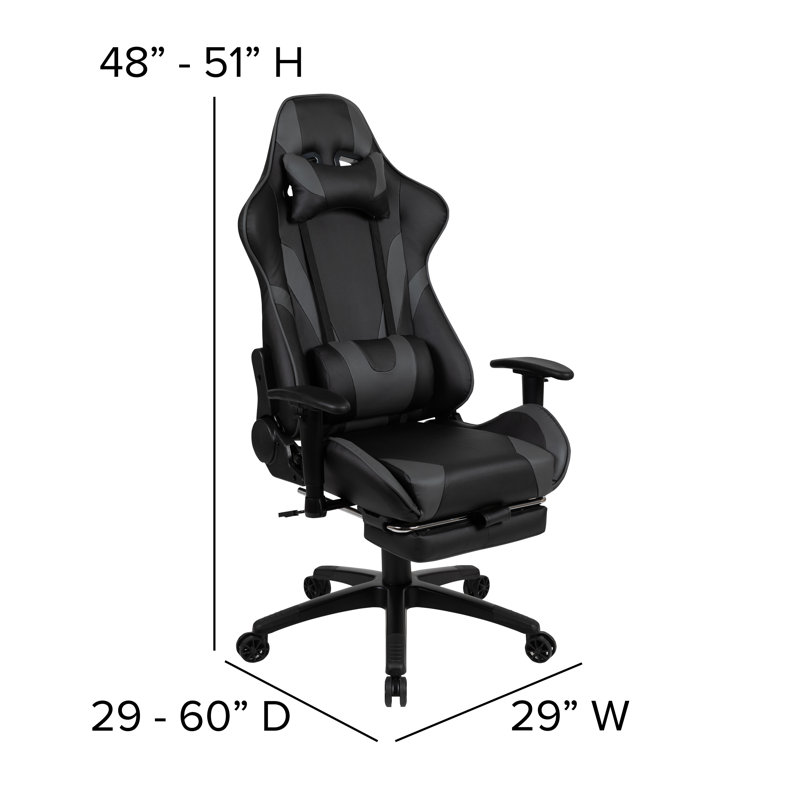 Ergonomic LeatherSoft Computer Gaming Chair with Fully Reclining Back and Slide-Out Footrest, Gray
