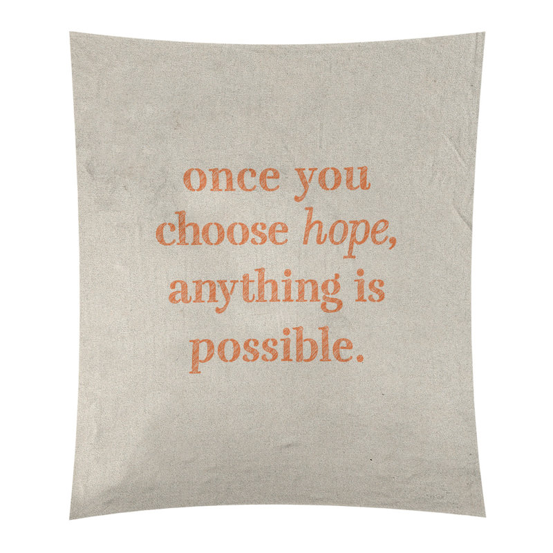 Tapisserie de polyester, citation en polyester, citation de l’espoir, H 27,5 po x l 37,5 po, Blanc / orange
