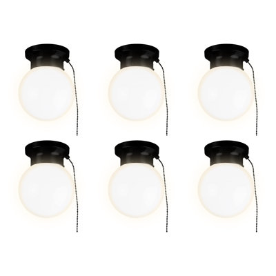 6" Utility LED Glass Flush Mount With Pull Chain - Globe Light Fixture - 500 Lumens 3000K Light Fixture