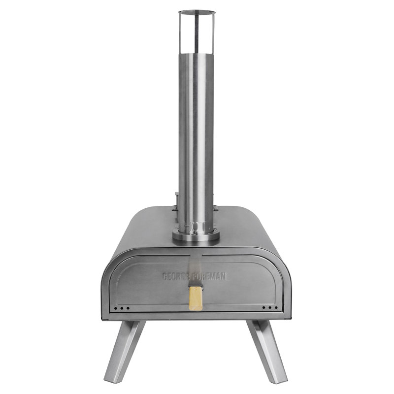 George Foreman GFWPPO2SSPC 16'' Wood Pellet Pizza Oven with Paddle & Carry Bag in Stainless Steel