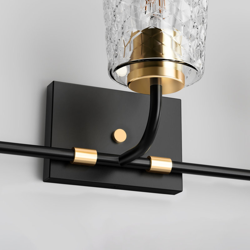 Éclairage pour salle de bain moderne à 3 lumières avec accents dorés et abat-jour en verre texturé Adrianny