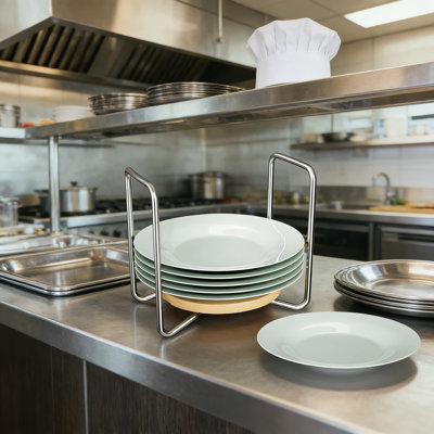Porte-assiettes en bambou et en acier inoxydable, porte-vaisselle réglable pour le tiroir de la cuisine et le rangement des armoires, conception peu encombrante avec poignée portable