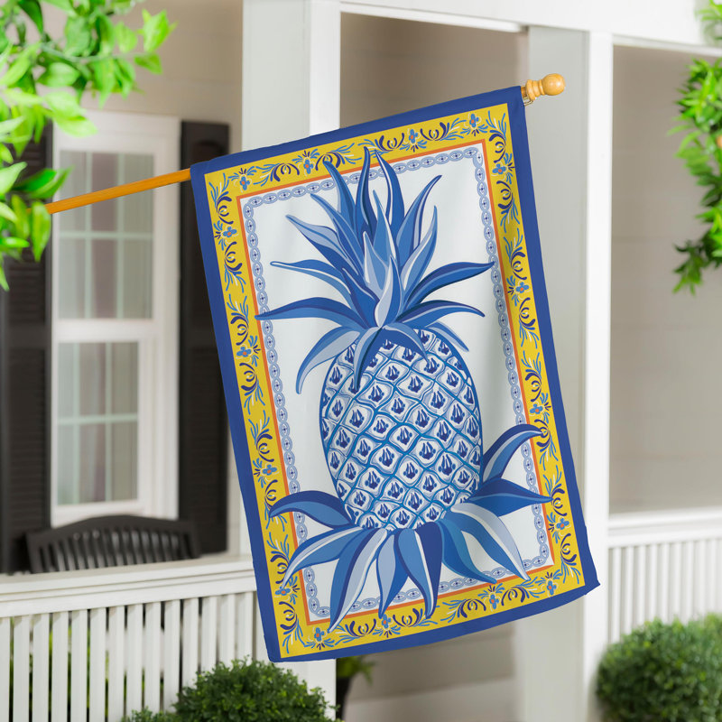 Drapeau de maison bleu et blanc ananas