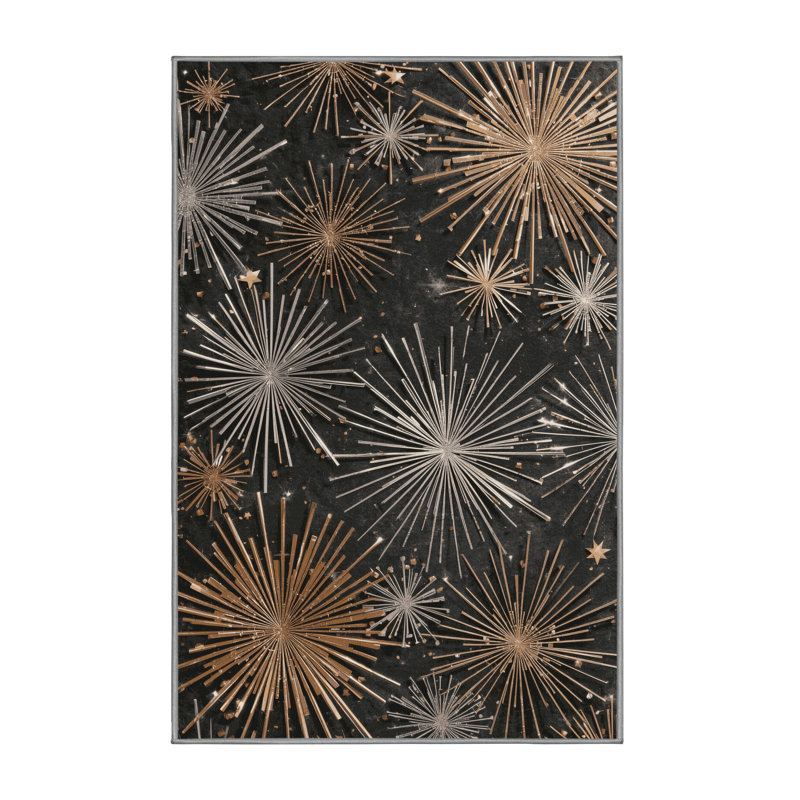 Soft Plush Fabiano New Years Modern & Contemporary Abstract Area Rug in Brown – Gray Binding, 6x9