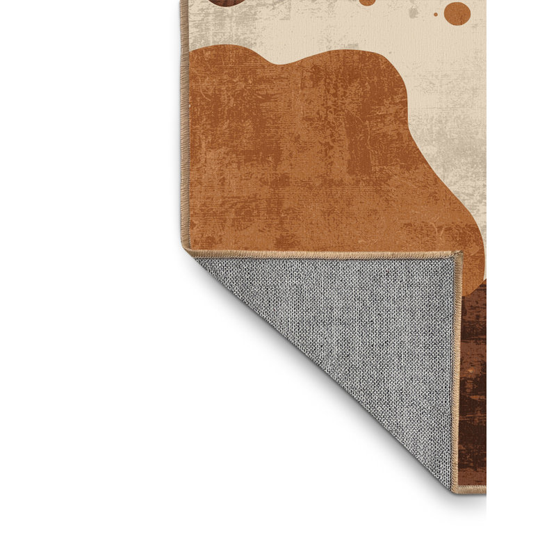 Machine Washable Pahola Rustic Vintage Look Rug in Brown – LightBrown Binding, 4 x 6