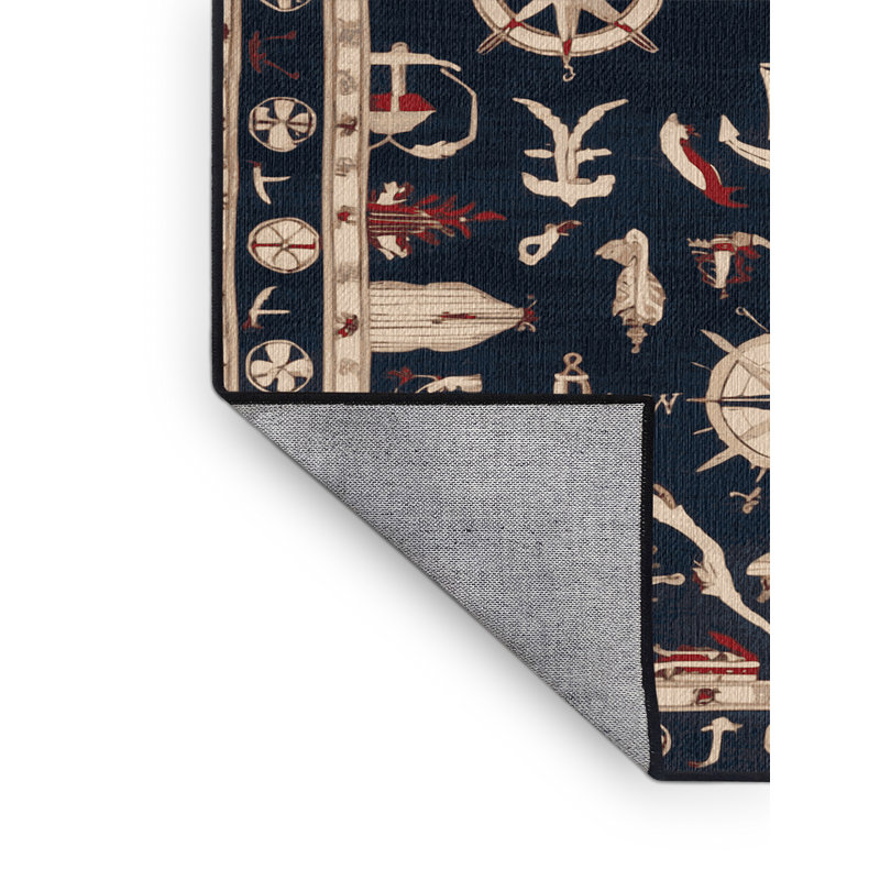 Washable Mediterranean maritime Nautical Area Rug, Square 6'