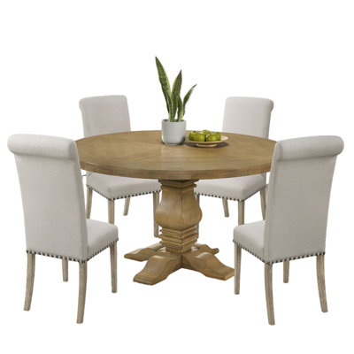 Rustic Honey 5-Piece Round Dining Table Set