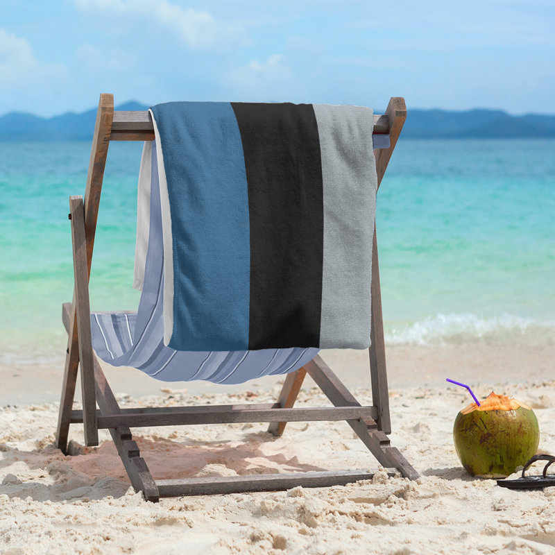 Columbus Lightweight Beach Towel, Microfiber, Blue/Black/Silver