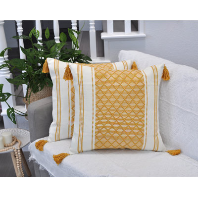 Woven Pillow Covers With Tassels, Geometric Pattern Pillowcases For Outdoor / Indoor (Set of 2)