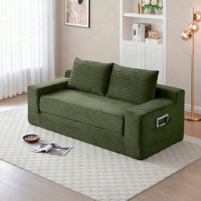 2-Seats Convertible Floor Sofa Bed With Storage Pocket, 3D Folding Mattress Sofa