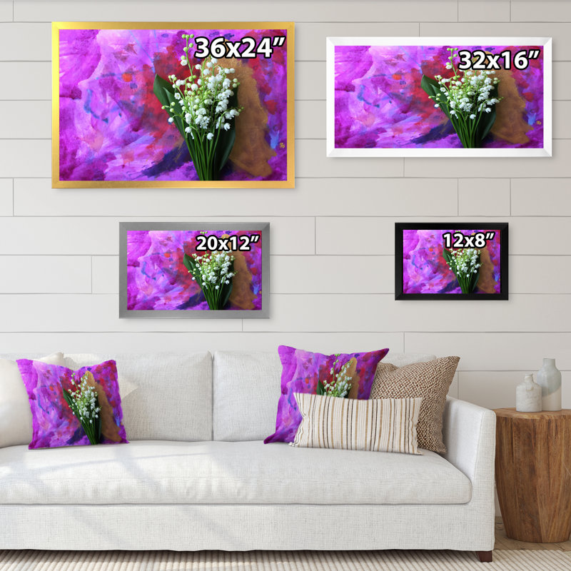 Lilies de la vallée - reproduction sur toile avec cadre flottant, H 16 po x l 32 po x P 1 po, Cadre photo argenté