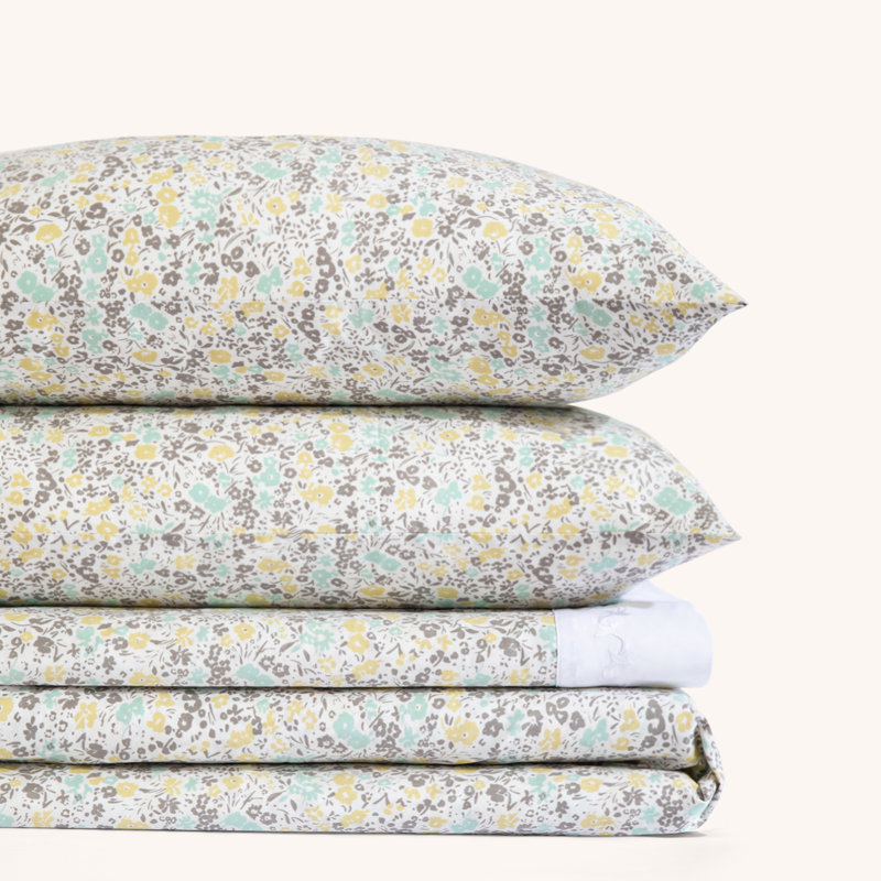 100% Cotton Sheets for Queen Size Bed, 300 Thread Count Luxury, Extra Soft, Cooling Bed Sheets, Easy Fit, 4 Pcs Double Satin Embroidery Bed Sheets (Queen, Geometric Floral Print)