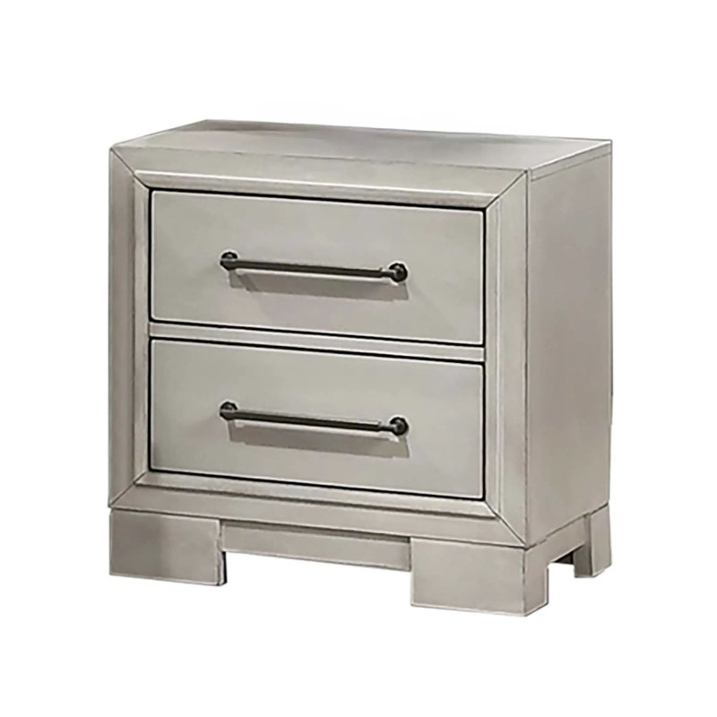 Table de chevet Jaxen, bois d'hévéa blanc antique, 2 tiroirs, 23 po