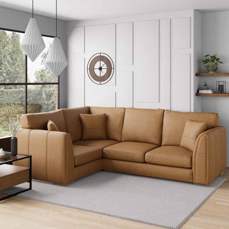 Bablu 4 Seater Faux Leather Corner Sofa , Tan, Left Hand Facing