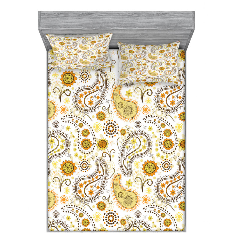 Microfiber Floral Sheet Set, Queen Sheet Set with Fitted Sheet, Flowers Ladybugs Leaves Floral