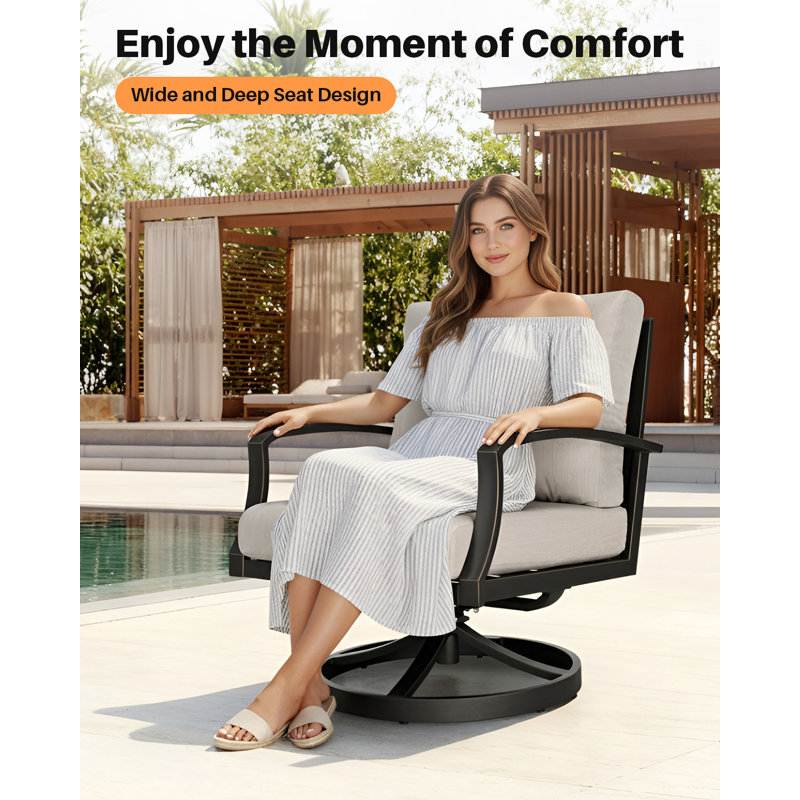 Patio Swivel Armchair, Never-Rust Aluminum Swivel Sofa Chair with Thick Cushion, Wide Seating Outdoor Sofa Chair Backyard Club Chair for Poolside, Porch, Indoor, Dark Bronze