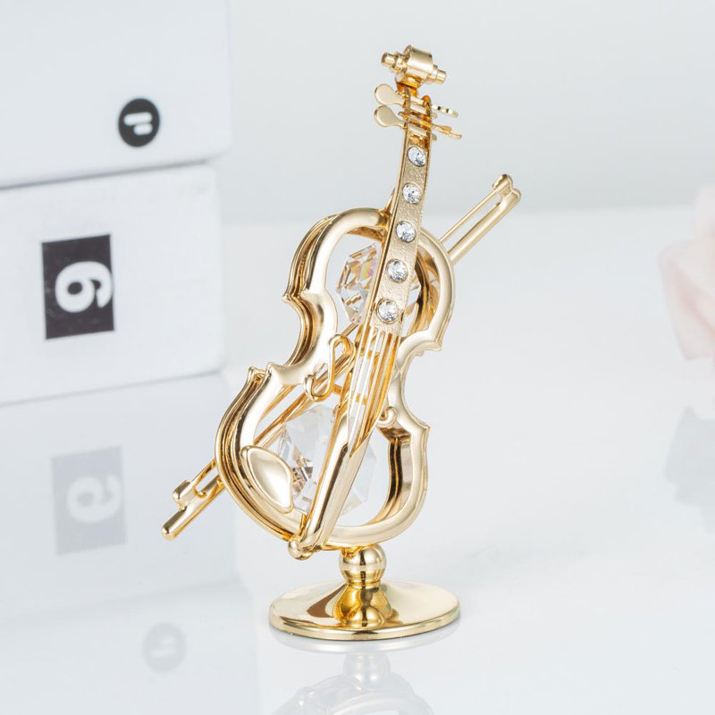 Violin garniture cloutée en cristal plaqué doré 24 carats sur une figurine de support