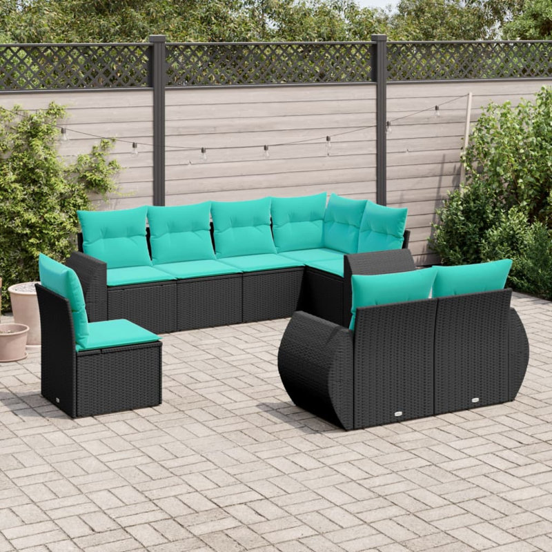  Ensemble de canapé de patio 8 pièces avec coussins en rotin de polyester noir