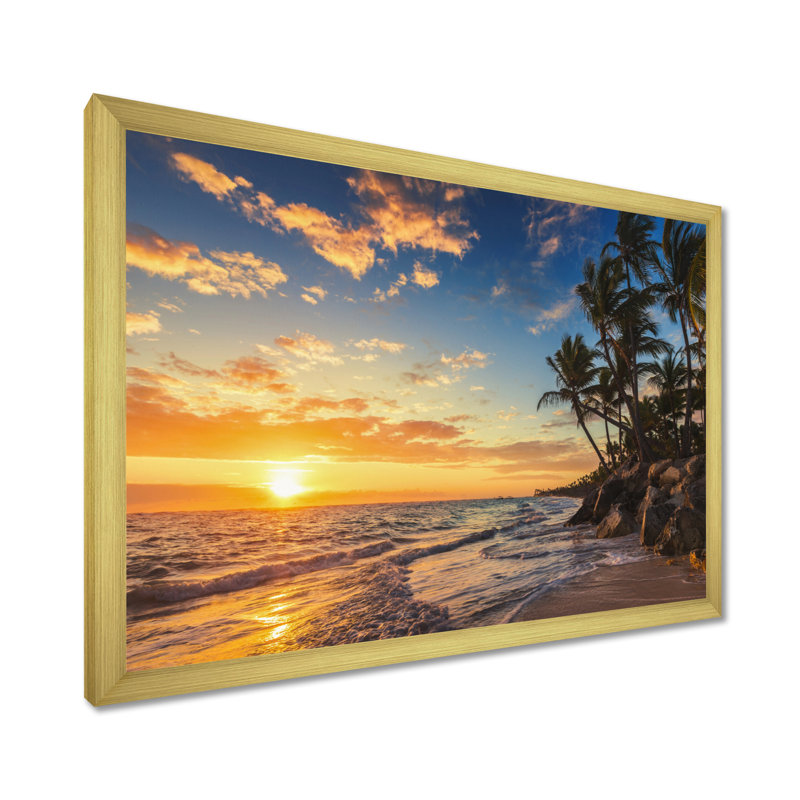 « Paradise Tropical Island Beach with Palms » par Valio84sl - impression photographique sur du métal, H 16 po x l 32 po, Or