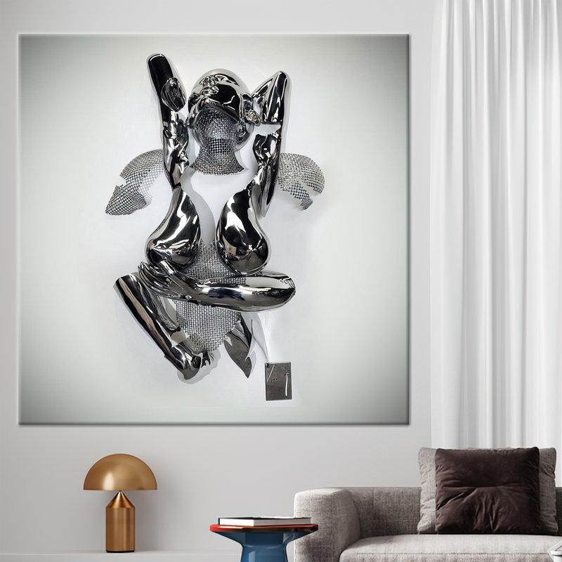 Silver 3D Wall Art featuring Abstract Romantic Couple Hugging on Premium Quality Canvas, 110 cm H x 110 cm W, Does Not Apply