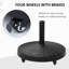 Pied de parasol noir avec roulettes et support, 22,7 kg, 52 cm, pour mâts de 3,8 cm ou 5 cm, support extérieur pour pelouse avec verrouillage sécurisé.
