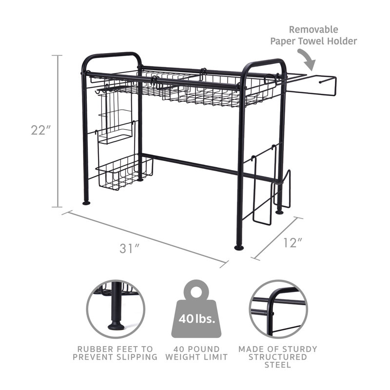 Black Carbon Steel Over-the-Sink 2-Tier Dish Drying Rack