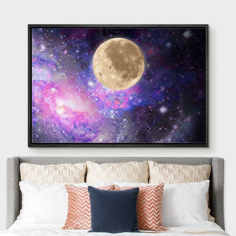 " Moon In The Galaxy ", 24" H x 36" W x 1.5" D, Black Framed