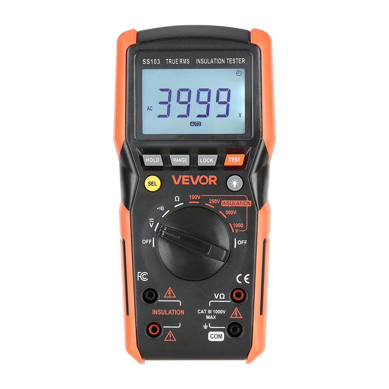 Multimètre numérique, voltmètre TRMS à 4000 points, testeur de tension CA / CC 1000 V avec plage de mesure automatique / manuelle de tension, de résistance et de continuabilité