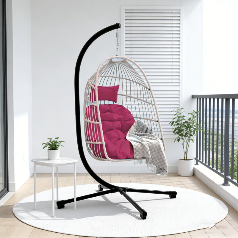 Fauteuil suspendu d'extérieur avec support, balançoire ergonomique en osier pour une détente intérieure et extérieure.