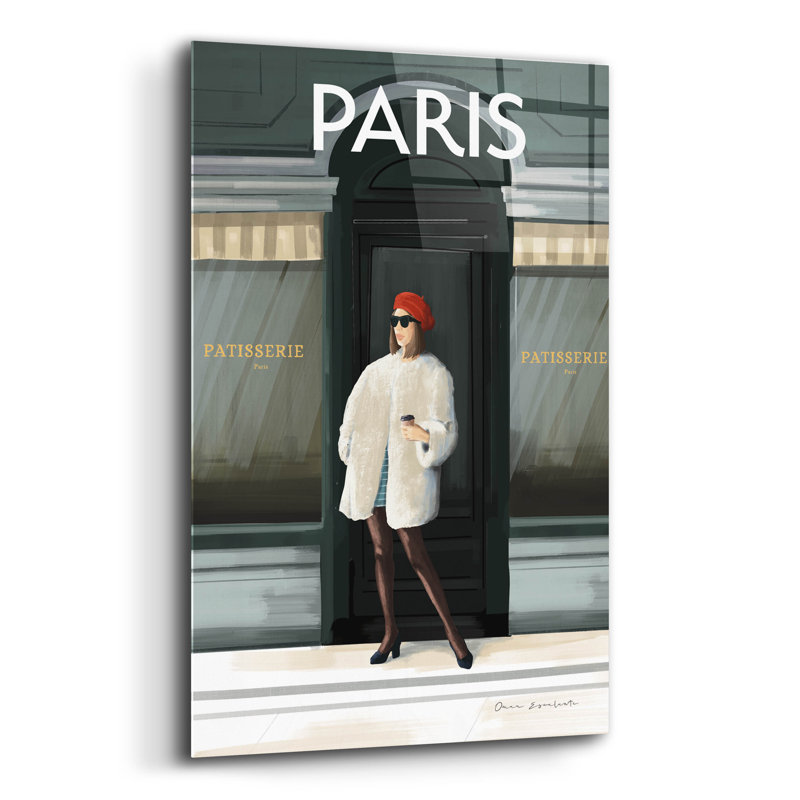 Art mural en verre Girl in Paris 2 'par Omar Escalante, H 24 po x l 16 po x P 0,2 po