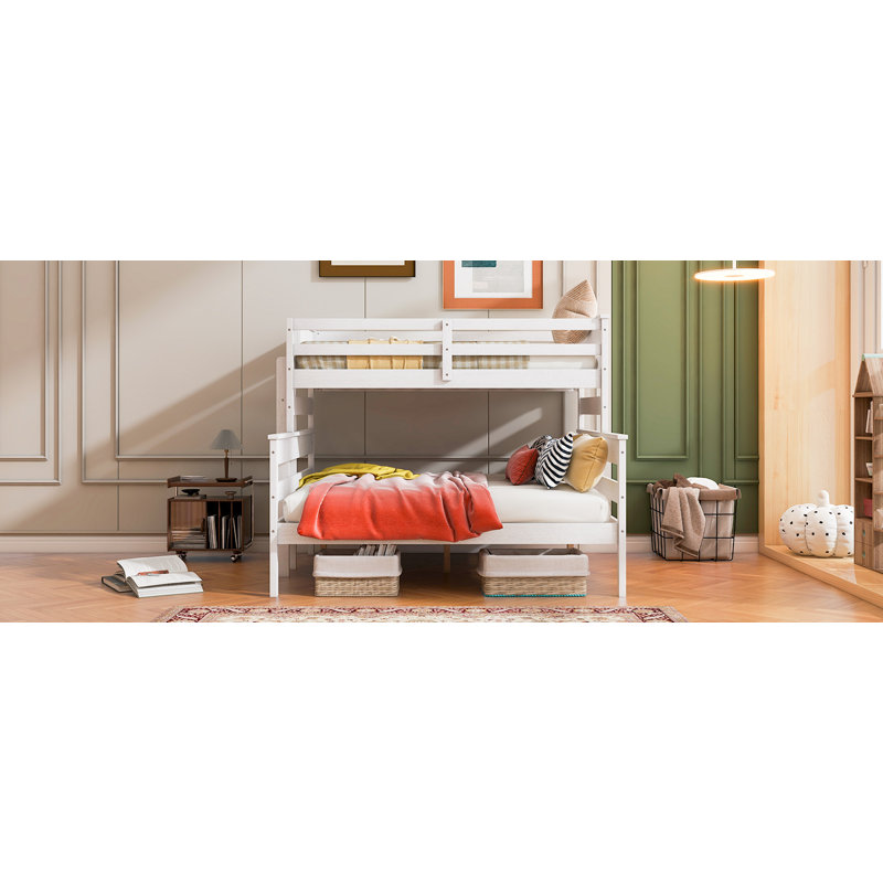 Wood Twin XL Over Queen Bunk Bed With Ladder, White