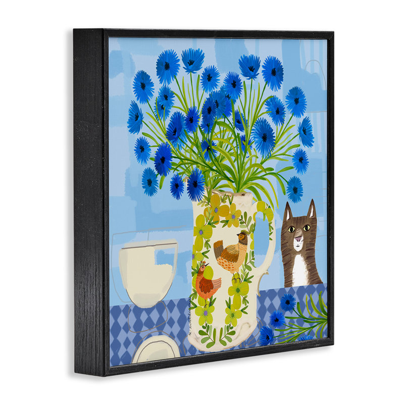 «Whimsical Jug of Cornflowers», giclée encadrée, design par Kay Widdowson, H 12 po x l 12 po, Giclée encadrée noir minuit