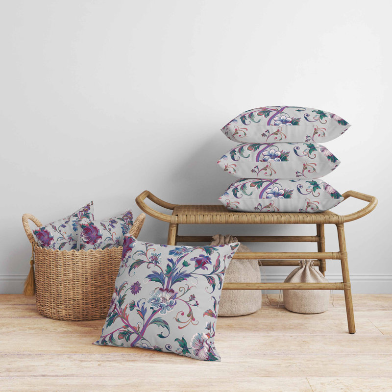 Coussin en faux suède Nature's Palette, Carré 18 po, Blanc / vert / beige / mauve