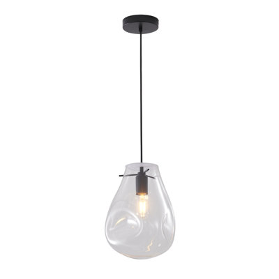 1-Light Black Single Pendant With A Clear Glass Shade