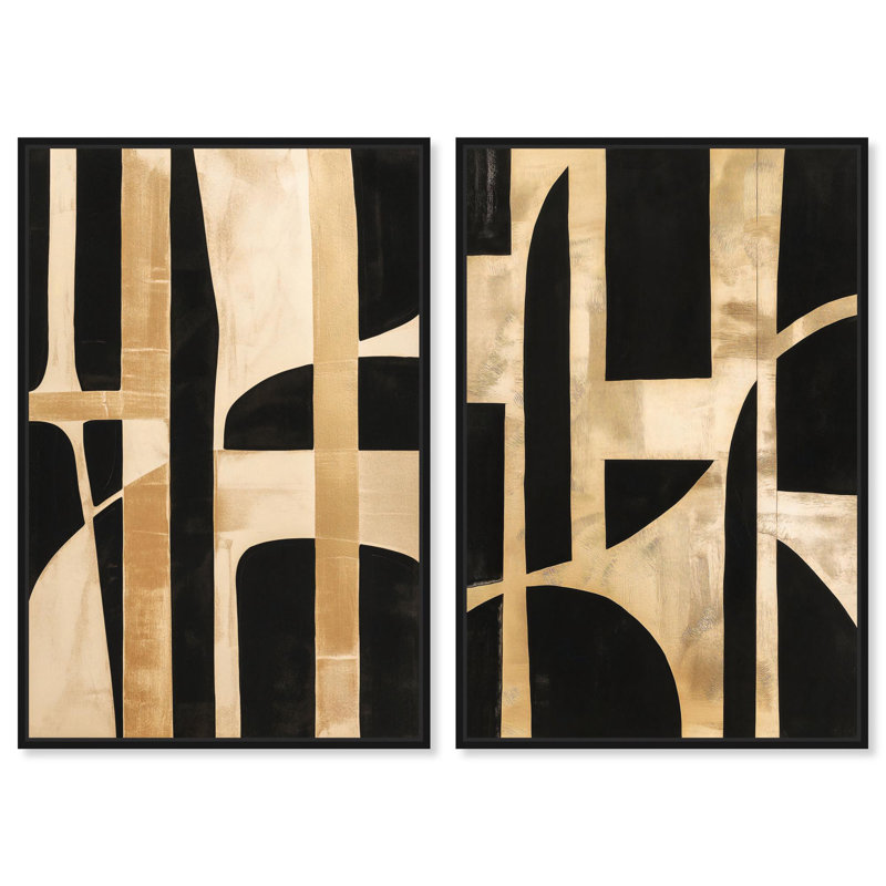 Ensemble de 2 reproductions d'art sur toile noir , Noir, Impression dans un cadre flottant sans passe-parto