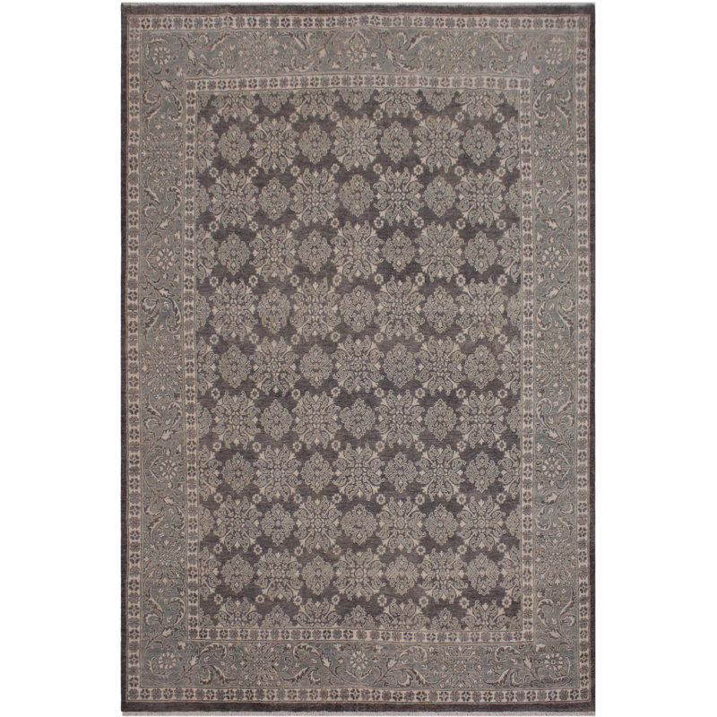 Tapis oriental noir / gris en laine noué à la main 8 pi x 9 pi 9 po Baccio