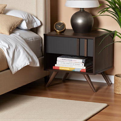 Jovi Two-Toned Brown & Gray Finish 1-Drawer & 1-Shelf Nightstand, 18.37" H X 18.68" W X 15.47" D