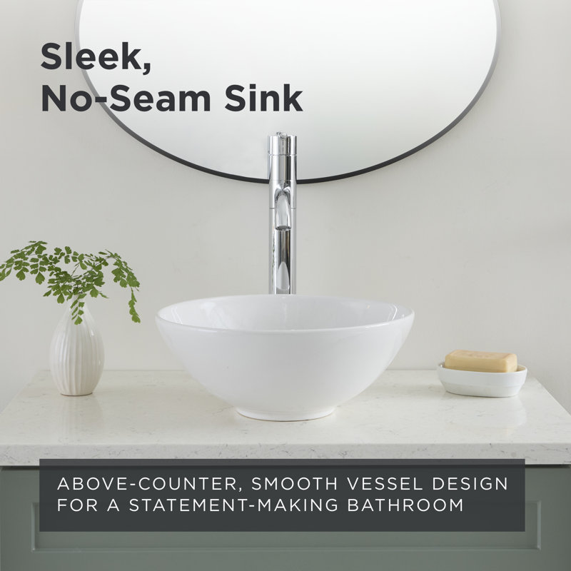 Gerber Cymira 15 po Lavabo de salle de bain rond, lavabo en céramique en argile réfractaire émaillée blanche au-dessus du comptoir, cuve d'évier moderne transitionnelle