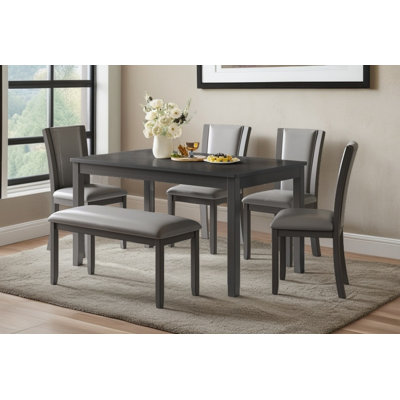 Modern 6-Person Dining Set With Table, 4 Chairs & Bench For Kitchen And Dining Room, Grey