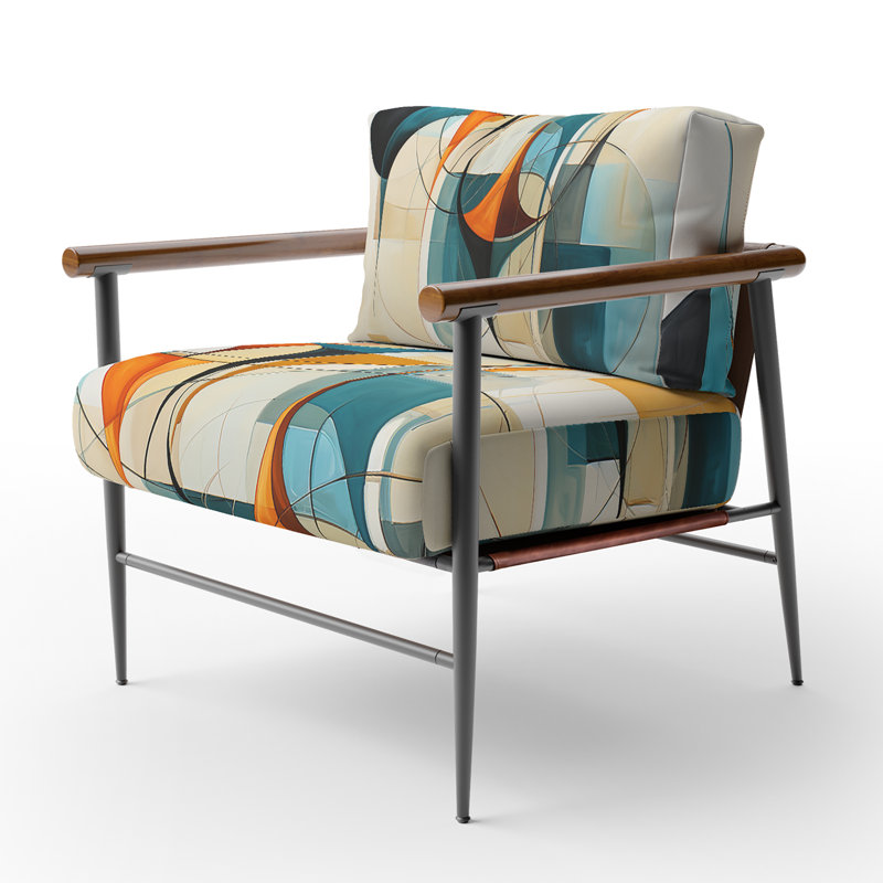 Fauteuil d'appoint rembourré orange et orange Mid Century Harmony In Geometric I, Noir