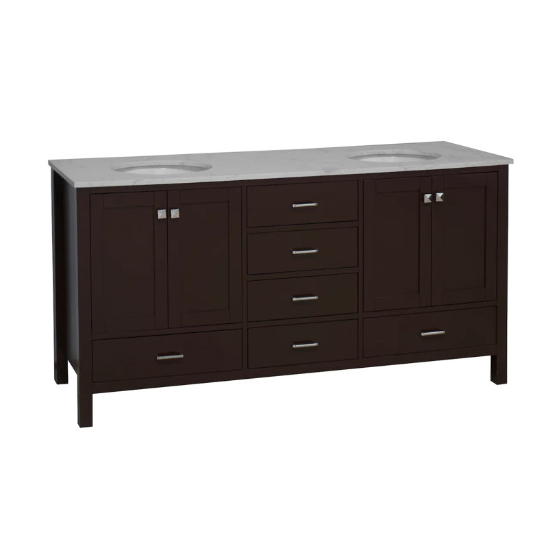 Ensemble de meuble-lavabo double 72 po Claudett, Chocolat, Carrara d'ingénierie