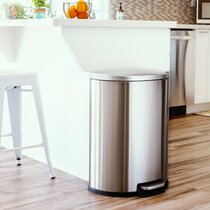 mDesign Metal Steel 60L Large Dual Compartment Step Trash Can - Brushed  Chrome