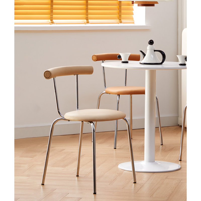 Modern Style Leather Folding Backrest Dining Chairs, Beige