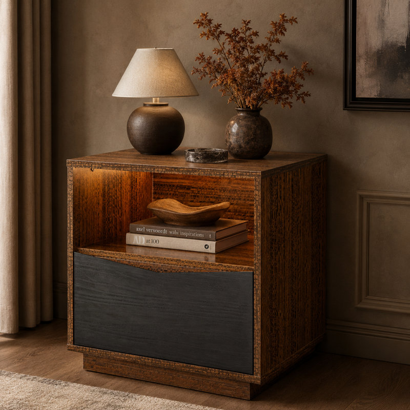 Table de chevet 1 tiroir Kayner avec lumières DEL - gris anthracite