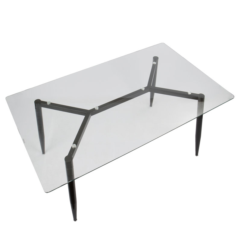 Delante Glass Top Metal Base Dining Table, Black