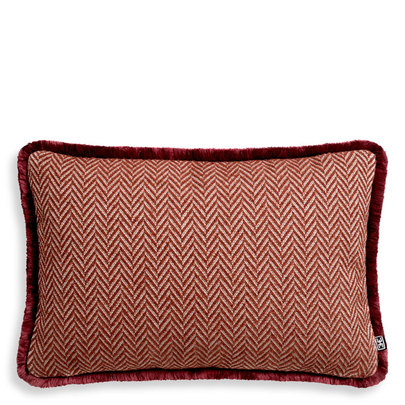 Kauai Fringed Feather Throw Pillow, 15.75"H x 23.62"W, Red Chevron, Rectangle