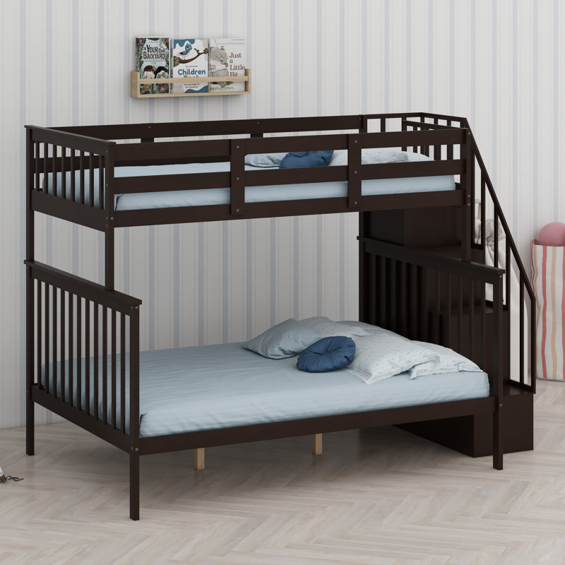 Lit superposé avec rangement et garde-corps pour la chambre à coucher, Espresso